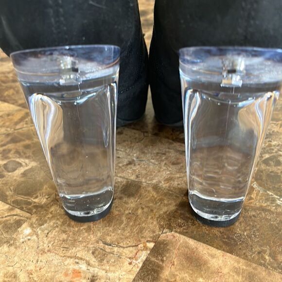 Clear Block Heel Suede Booties. - Picture 5 of 5